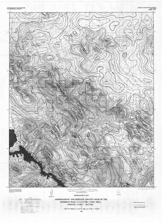 Map : Aeromagnetic and isostatic gravity maps of the Crossman Peak Wilderness Study Area, Mohave County, Arizona, 1986 Cartography Wall Art :