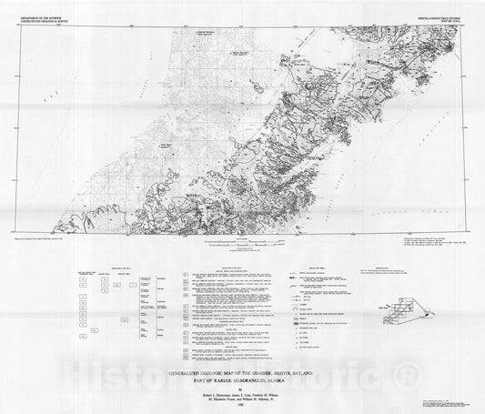 Map : Generalized geologic map of the Ugashik, Bristol Bay, and part of Karluk quadrangles, Alaska, 1983 Cartography Wall Art :