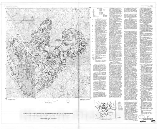 Map : Generalized geologic map of the Vasquez Peak Wilderness and the Williams Fork and St. Louis Peak Roadless Areas, Clear Creek, Gran, 1985 Cartography Wall Art :