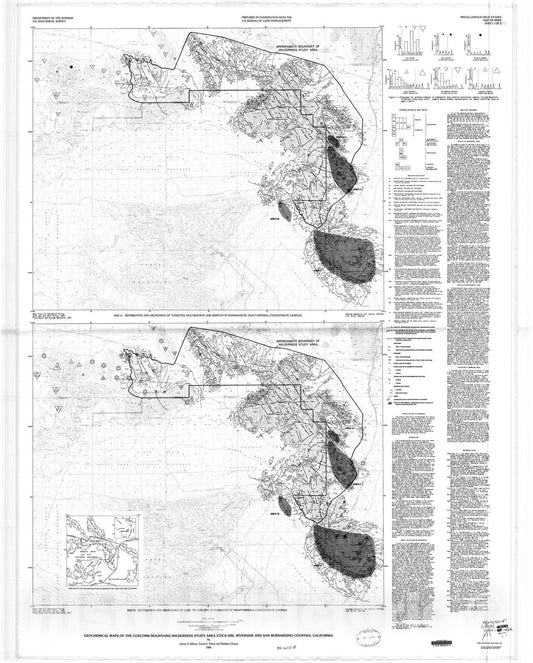 Map : Geochemical maps of the Coxcomb Mountains Wilderness Study Area (CDCA-328), San Bernardino and Riverside Counties, California, 1988 Cartography Wall Art :