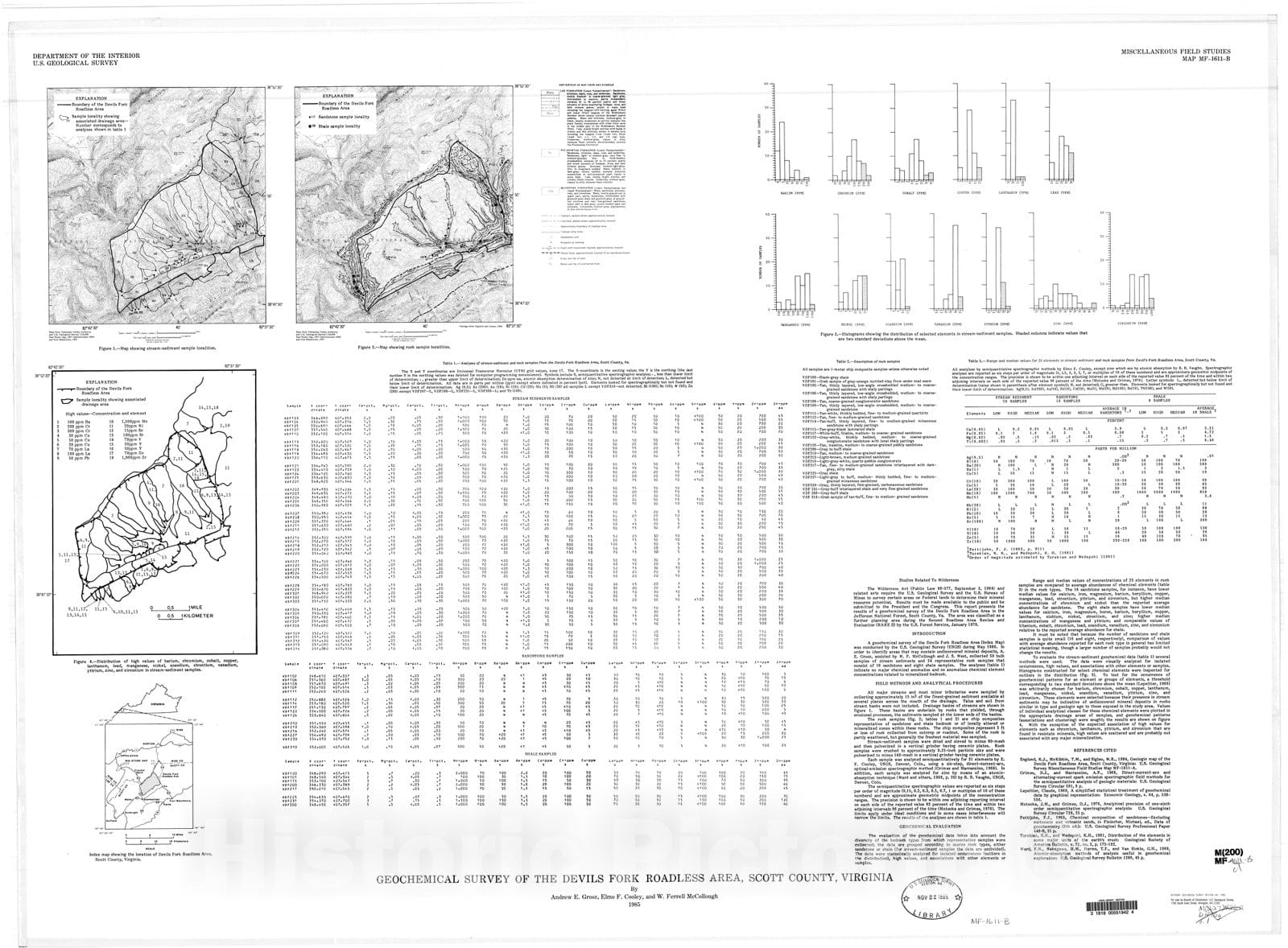 Map : Geochemical survey of the Devils Fork Roadless Area, Scott County, Virginia, 1985 Cartography Wall Art :