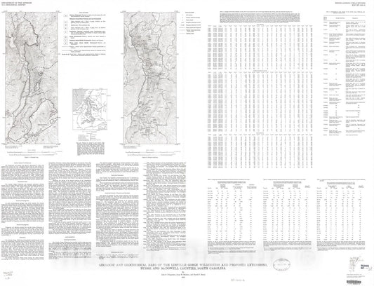 Map : Geologic and geochemical maps of the Linville Gorge Wilderness and proposed extensions, Burke and McDowell Counties, North Carolina, 1986 Cartography Wall Art :