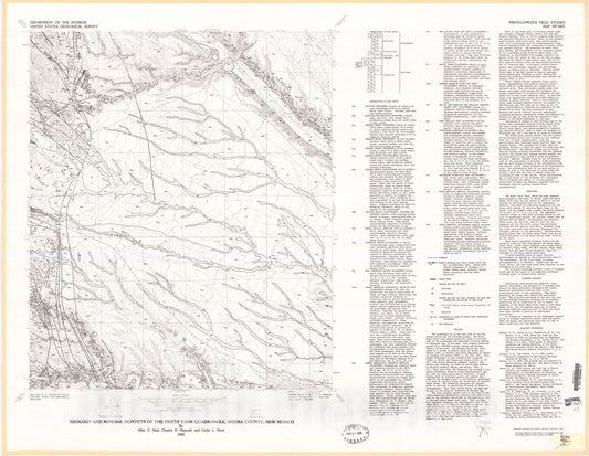 Map : Geologic and mineral deposits of the Priest Tank quadrangle, Sierra County, New Mexico, 1983 Cartography Wall Art :