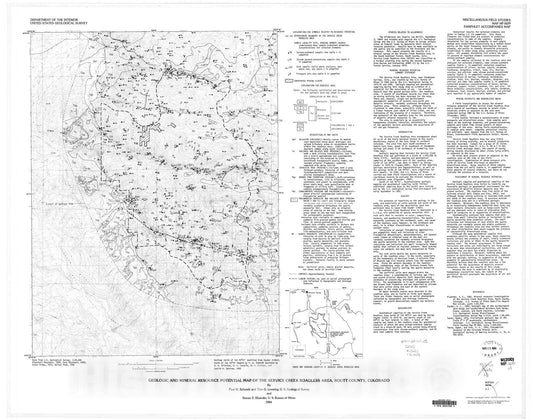 Map : Geologic and mineral resource potential map of the Service Creek Roadless Area, Routt County, Colorado, 1984 Cartography Wall Art :