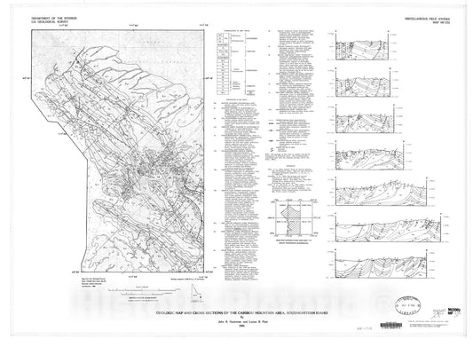 Map : Geologic map and cross sections of the Caribou Mountain area, southeastern Idaho, 1985 Cartography Wall Art :