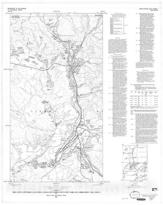 Map : Geologic map of surficial deposits and basaltic rocks near the Rio Chama, Rio Arriba County, New Mexico, 1985 Cartography Wall Art :