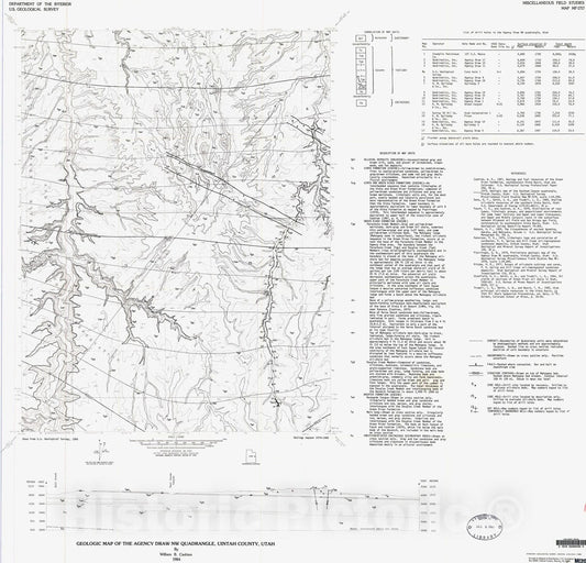 Map : Geologic map of the Agency Draw NW quadrangle, Uintah County, Utah, 1984 Cartography Wall Art :