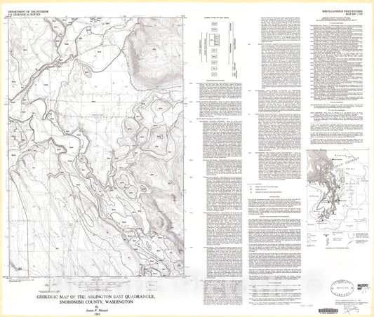 Map : Geologic map of the Arlington East quadrangle, Snohomish County, Washington, 1985 Cartography Wall Art :