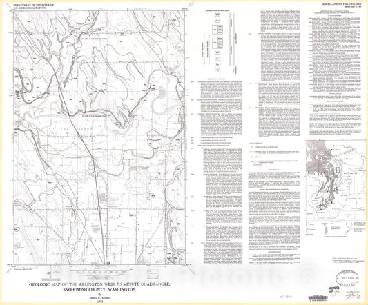 Map : Geologic map of the Arlington West 7.5 minute quadrangle, Snohomish County, Washington, 1985 Cartography Wall Art :