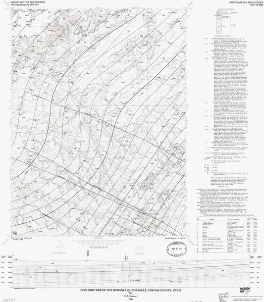 Map : Geologic map of the Bonanza quadrangle, Uintah County, Utah, 1986 Cartography Wall Art :