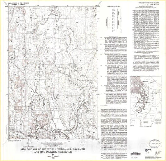 Map : Geologic map of the Bothell quadrangle, Snohomish and King Counties, Washington, 1985 Cartography Wall Art :