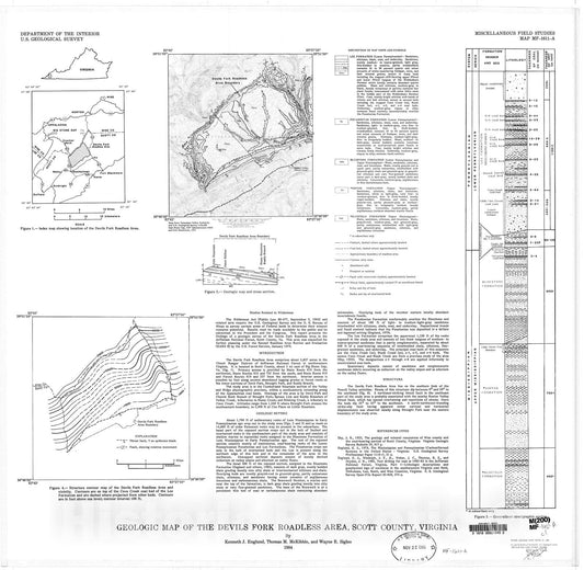Map : Geologic map of the Devils Fork Roadless Area, Scott County, Virginia, 1984 Cartography Wall Art :