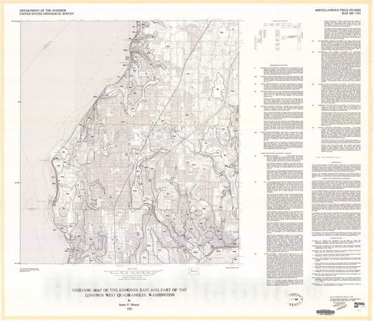Map : Geologic map of the Edmonds East and part of the Edmonds West quadrangles, Washington, 1983 Cartography Wall Art :