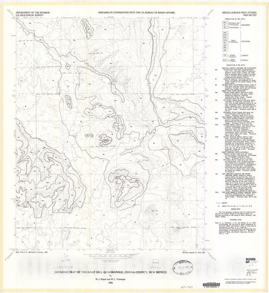 Map : Geologic map of the Goat Hill quadrangle, Cibola County, New Mexico, 1985 Cartography Wall Art :