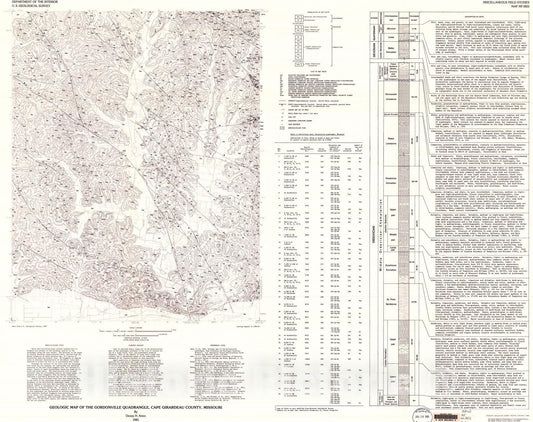 Map : Geologic map of the Gordonville quadrangle, Cape Girardeau County, Missouri, 1985 Cartography Wall Art :
