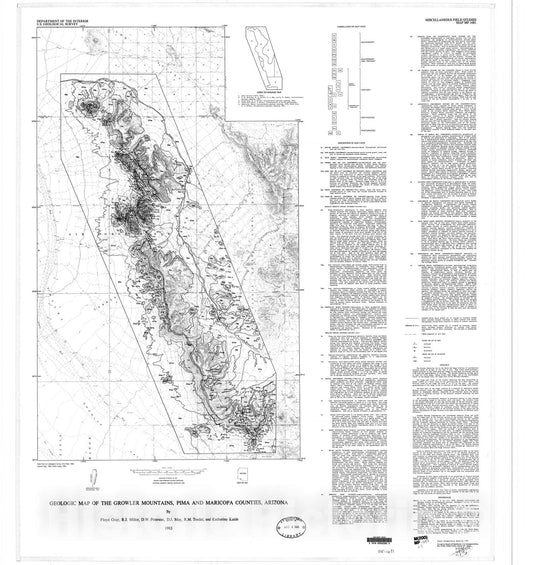 Map : Geologic map of the Growler Mountains, Pima and Maricopa Counties, Arizona, 1985 Cartography Wall Art :