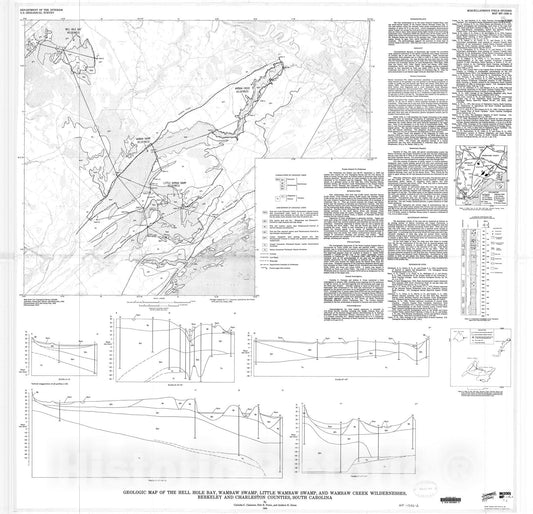 Map : Geologic map of the Hell Hole Bay, Wambaw Swamp, Little Wambaw Swamp, and Wambaw Creek Wilderness, Berkeley and Charleston Counties, South Carolina, 1984 Cartography Wall Art :