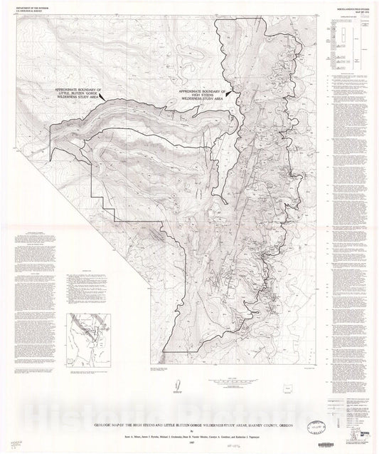 Map : Geologic map of the High Steens and Little Blitzen Gorge Wilderness Study areas, Harney County, Oregon, 1987 Cartography Wall Art :