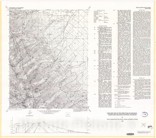 Map : Geologic map of the Horn Peak quadrangle, Custer and Saguache Counties, Colorado, 1984 Cartography Wall Art :