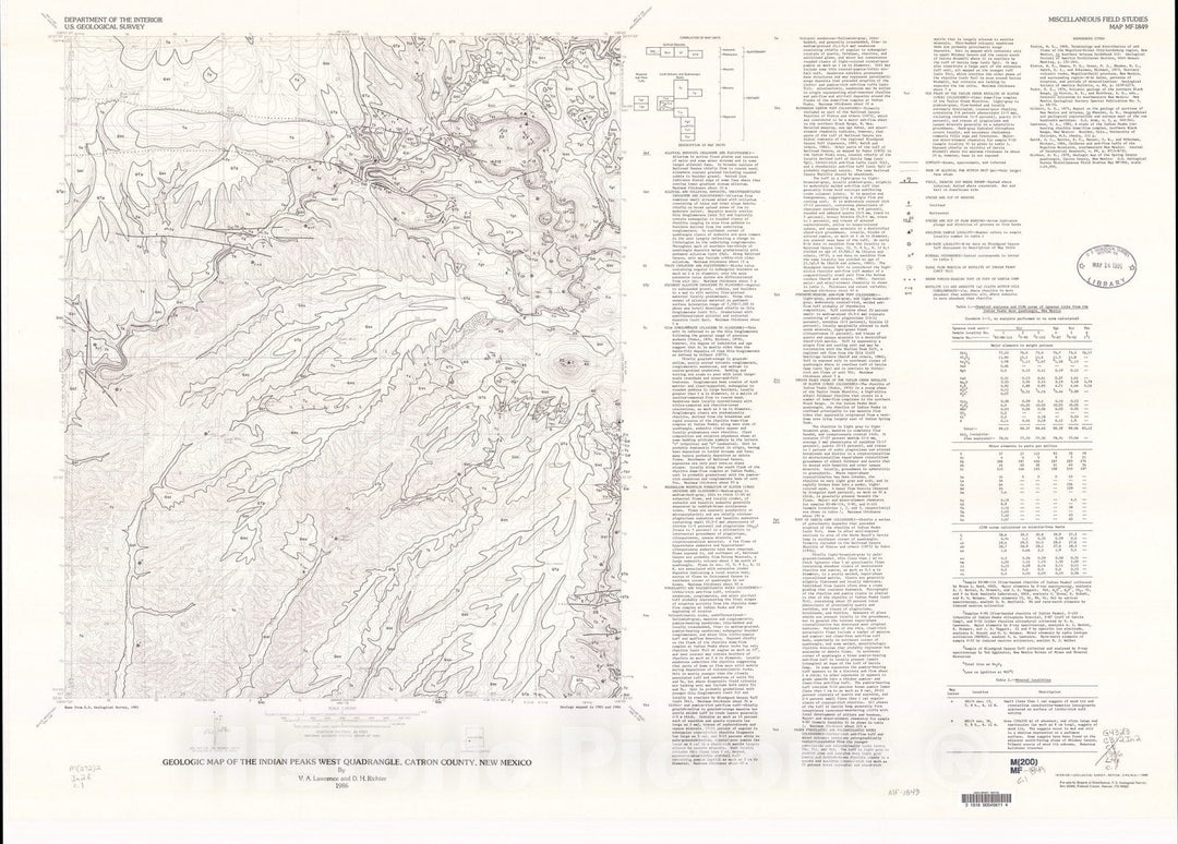 Map : Geologic map of the Indian Peaks West quadrangle, Catron County, New Mexico, 1986 Cartography Wall Art :