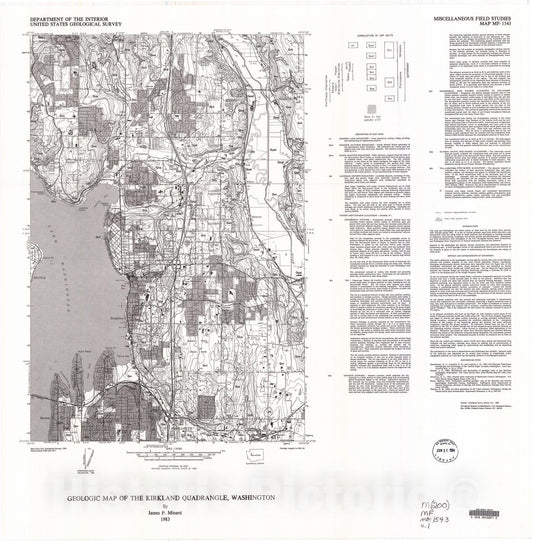 Map : Geologic map of the Kirkland quadrangle, Washington, 1983 Cartography Wall Art :