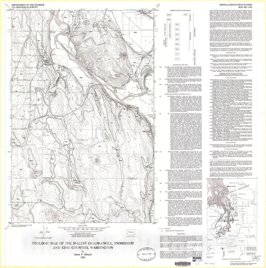 Map : Geologic map of the Maltby quadrangle, Snohomish and King Counties, Washington, 1985 Cartography Wall Art :
