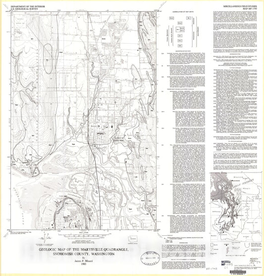 Map : Geologic map of the Marysville quadrangle, Snohomish County, Washington, 1985 Cartography Wall Art :