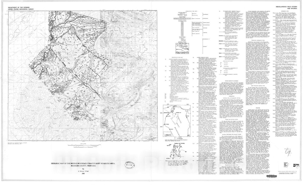 Montana Bedrock Geologic Map Middle Mountain Tobacco Root 1983 – Historic  Pictoric