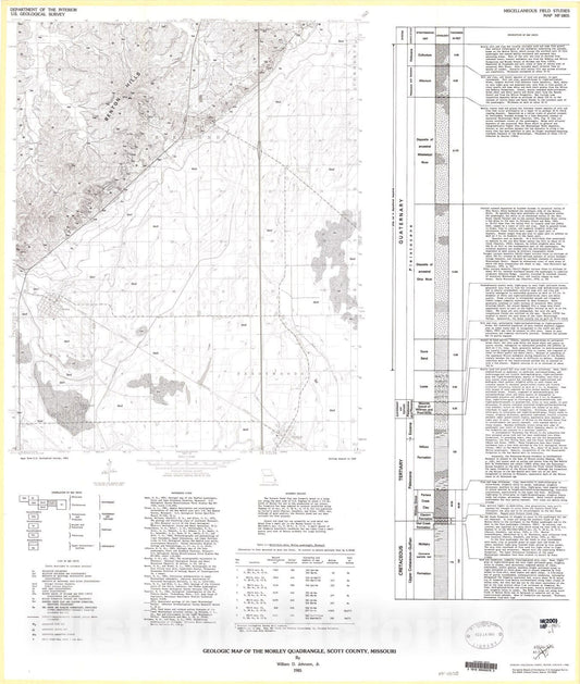 Map : Geologic map of the Morley quadrangle, Scott County, Missouri, 1985 Cartography Wall Art :