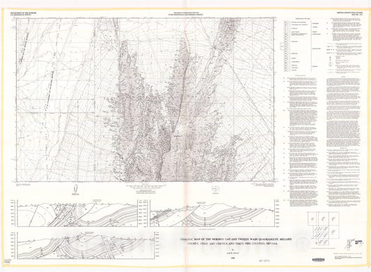 Map : Geologic map of the Mormon Gap and Tweedy Wash quadrangles, Millard County, Utah, and Lincoln and White Pine Counties, Nevada, 1986 Cartography Wall Art :