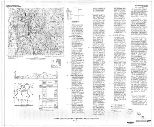 Map : Geologic map of the Mount Henry Roadless Area, Lincoln County, Montana, 1984 Cartography Wall Art :
