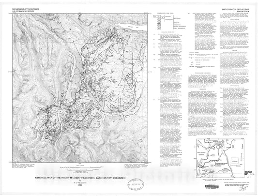 Map : Geologic map of the Mount Massive Wilderness, Lake County, Colorado, 1985 Cartography Wall Art :