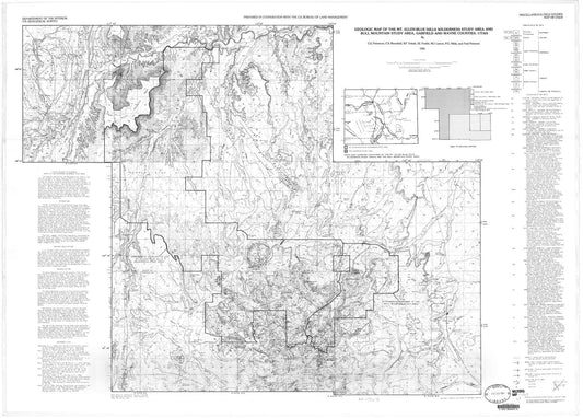 Map : Geologic map of the Mt. Ellen-Blue Hills Wilderness Study Area and Bull Mountain Study Area, Garfield and Wayne Counties, Utah, 1985 Cartography Wall Art :