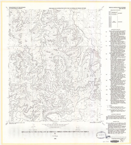 Map : Geologic map of the Nicoll Lake quadrangle, Cibola and McKinley Counties, New Mexico, 1985 Cartography Wall Art :