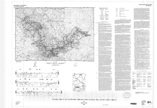 Map : Geologic map of the North Fork John Day River Roadless Area, Grant County, Oregon, 1983 Cartography Wall Art :