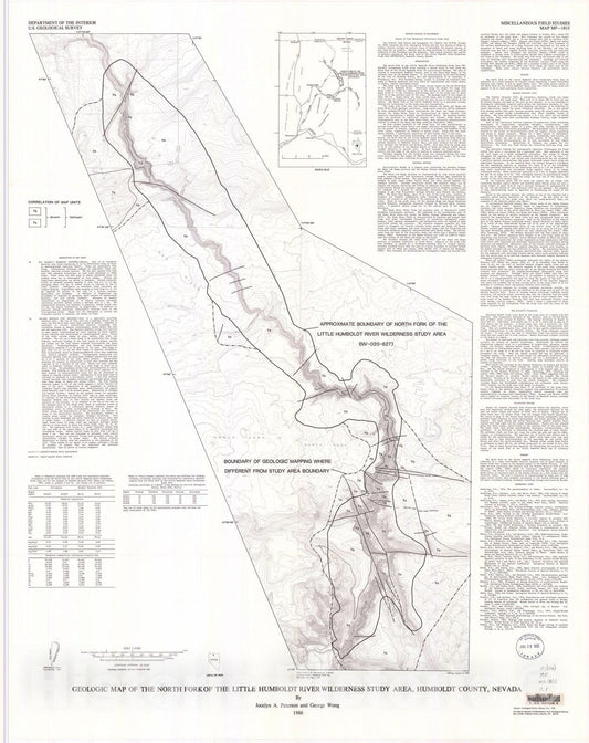Map : Geologic map of the North Fork of the Little Humboldt River Wilderness Study Area, Humboldt County, Nevada, 1985 Cartography Wall Art :