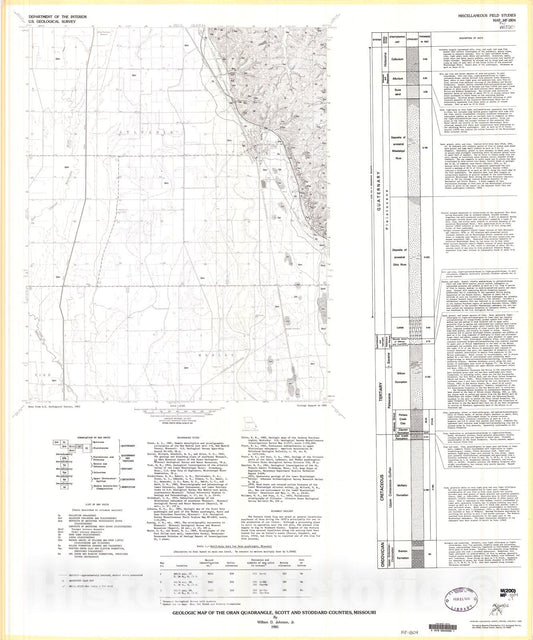 Map : Geologic map of the Oran quadrangle, Scott and Stoddard Counties, Missouri, 1985 Cartography Wall Art :