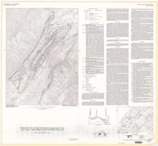 Map : Geologic map of the Rich Hole Roadless Area, Alleghany and Rockbridge Counties, Virginia, 1985 Cartography Wall Art :