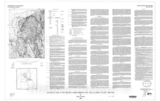 Map : Geologic map of the Roberts Wilderness Study Area, Eureka County, Nevada, 1986 Cartography Wall Art :