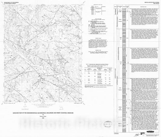 Map : Geologic map of the Sedgewickville quadrangle, Bollinger and Perry Counties, Missouri, 1984 Cartography Wall Art :