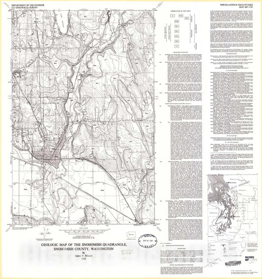 Map : Geologic map of the Snohomish quadrangle, Snohomish County, Washington, 1985 Cartography Wall Art :