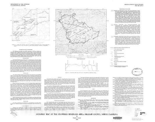 Map : Geologic map of the Snowbird Roadless Area, Graham County, North Carolina, 1986 Cartography Wall Art :