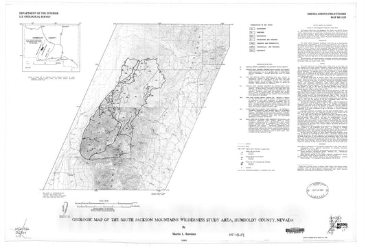 Map : Geologic map of the South Jackson Mountains Wilderness Study Area, Humboldt County, Nevada, 1986 Cartography Wall Art :