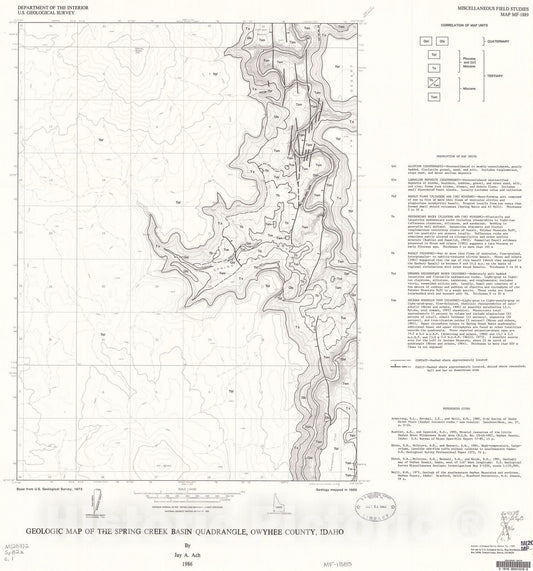 Map : Geologic map of the Spring Creek Basin quadrangle, Owyhee County, Idaho, 1986 Cartography Wall Art :