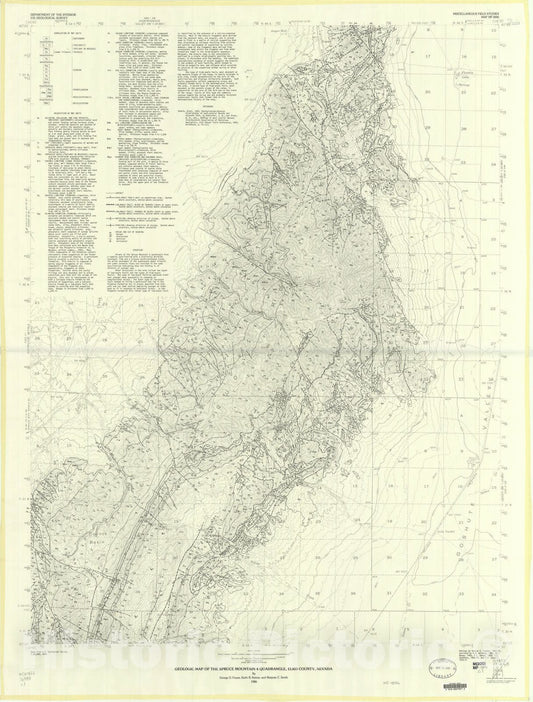 Map : Geologic map of the Spruce Mountain four quadrangle, Elko County, Nevada, 1986 Cartography Wall Art :