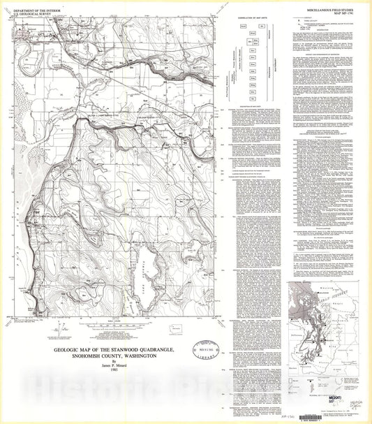 Map : Geologic map of the Stanwood quadrangle, Snohomish County, Washington, 1985 Cartography Wall Art :