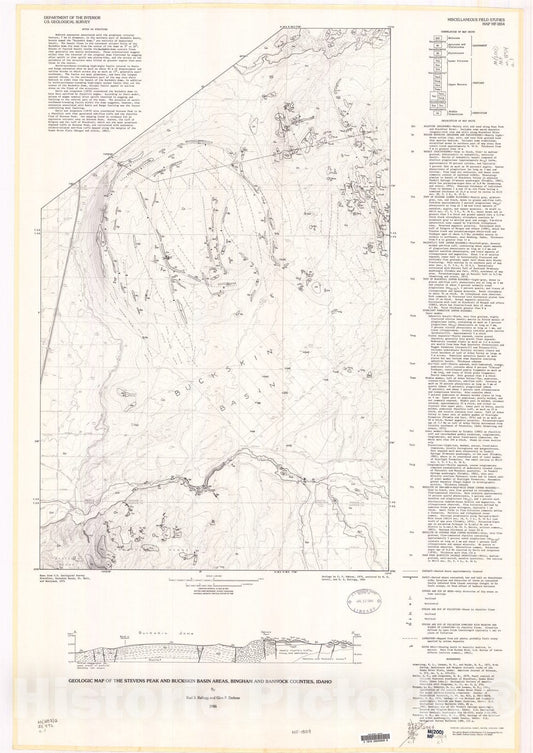Map : Geologic map of the Stevens Peak and Buchskin Basin areas, Gingham and Bannock Counties, Idaho, 1986 Cartography Wall Art :