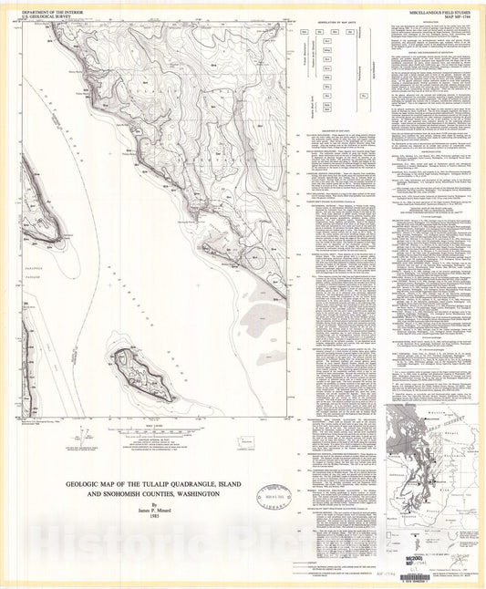 Map : Geologic map of the Tulalip quadrangle, Island and Snohomish Counties, Washington, 1985 Cartography Wall Art :
