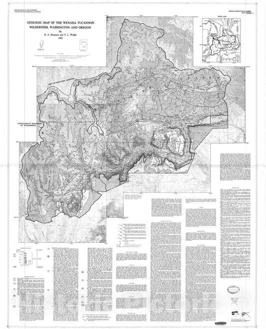 Map : Geologic map of the Wenaha Tucannon Wilderness, Washington and Oregon, 1983 Cartography Wall Art :