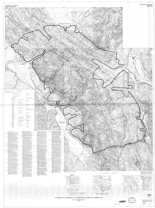 Map : Geologic map of the West and East Palisades Roadless Areas, Idaho and Wyoming, 1985 Cartography Wall Art :